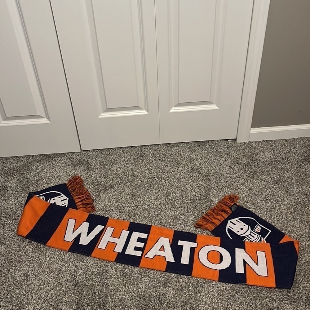 NWT Wheaton College 65” Double Sided Acrylic Scarf  Orange/Blue
